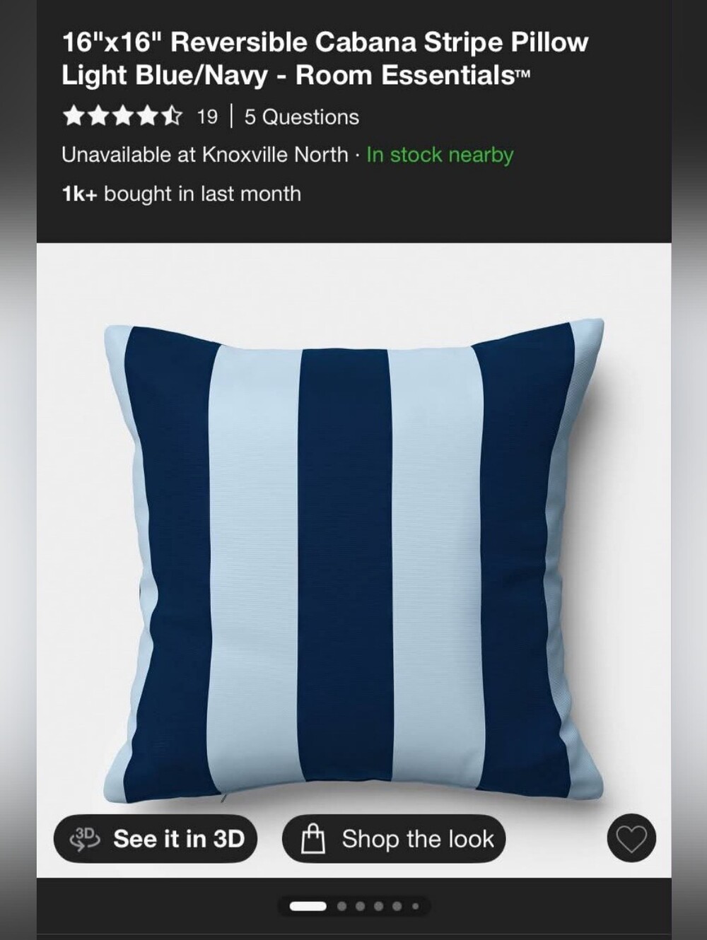 Get 3 Room Essentials Light Blue and Navy Striped Throw Pillow